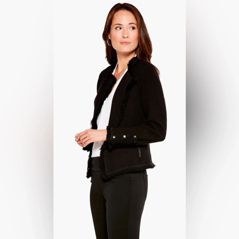 NIC + ZOE Black FRINGE MIX KNIT JACKET Size Large NWT - Picture 7 of 16